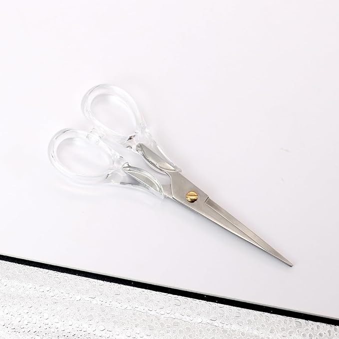 6.5" Silver Scissors Clear Round Acrylic Office All Purpose Scissors Professional Fabric Dressmaker Shears for Cutting Fabric Cloth Leather Canvas Papers (Silver)