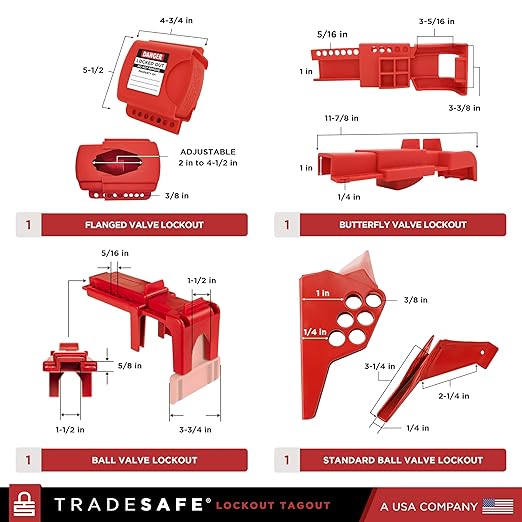 TRADESAFE Valve Lockout Tagout Kit - 55 Loto Devices, Gate Valve Lockout, Ball Valve Lock, Butterfly Valve Lock Out, Loto Locks, Hasps, Tags, Cable Lock, OSHA-Compliant