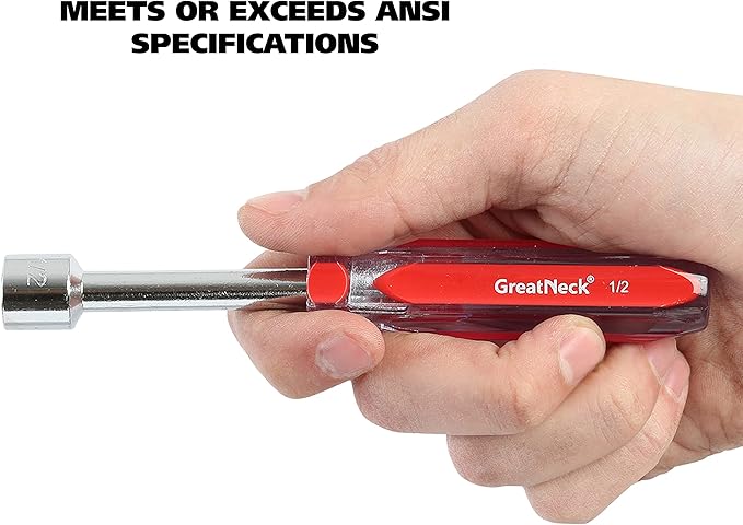 Great Neck ND72 7-Pc SAE Nut Driver Set, Nut Drivers for Automotive, Mechanical, and DIY Projects, Chrome Vanadium Steel, Acetate Color-Coded Handles, Rust-Resistant, ANSI Rated Tools