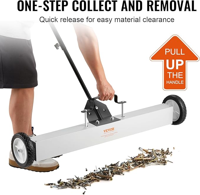 VEVOR 55Lbs Rolling Magnetic Sweeper with Wheels, 36-inch Large Magnet Pickup Lawn Sweeper with Telescoping Handle, Push-Type Magnetic Pick Up Sweeper, Easy Cleanup of Workshop Yard Garage