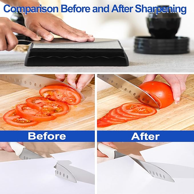 Double-sided Diamond Sharpening Stone,Knife Sharpening Stone with Extra Fine 600/Coarse 200 Grit Diamond Plate, Storage Case with Non-Slip Base & Angle Guide(7 x 3.5 Inch)