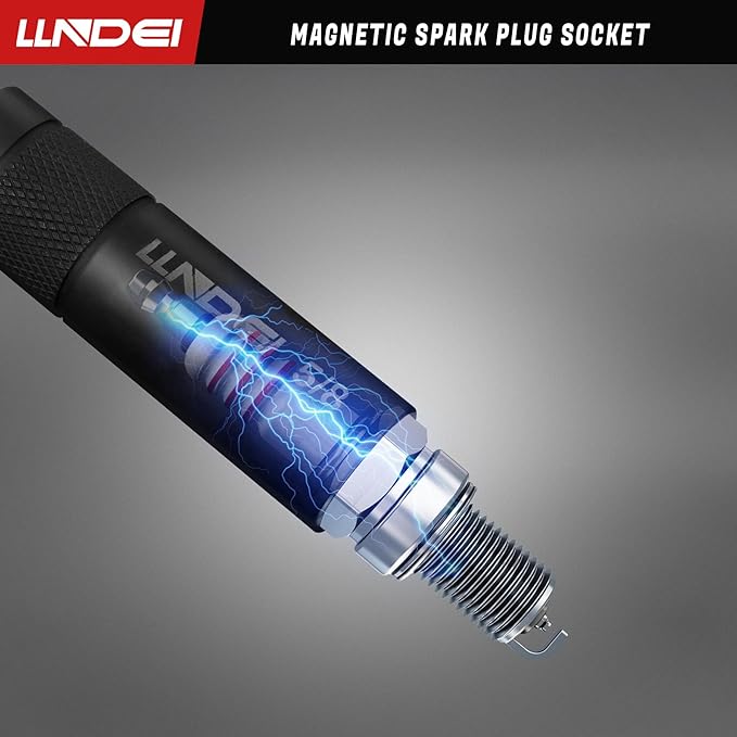 LLNDEI 5/8" Swivel Magnetic Spark Plug Socket, 360 Degree Spark Plug Socket 3/8" Drive 11" Length, Strong Magnetic Grip Swivel Sockets for Efficient Changes, CR-V Steel