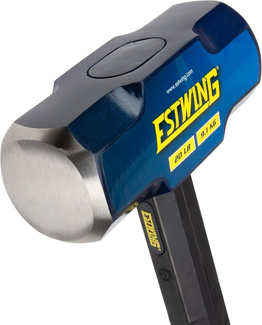 Estwing 20-Pound Hard Face Sledge Hammer for Demolition/Stake Driving, 50-55 HRC, Locked Steel Head, 36-Inch Indestructible Handle with Vulcanized Rubber Overlay, Reinforced Lanyard Hole