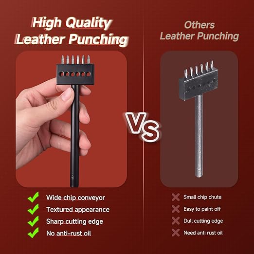 3Pcs Prong Punch Tool Set for Leather Crafts, 2/4/6 Prong Round Hole Tooth Punches, Ideal for DIY Diamond Lacing & Stitching, with 5MM Row Hole Punch - Essential Leather Craft Kit