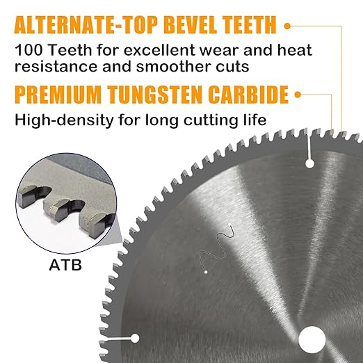 10" 100T Aluminum Circular Saw Blade, Table Miter Saw Blade with Tungsten Carbide Tipped, Cutting Blade for Non-Ferrous Metal, Copper, Polycarbonate, Drywall, MDF, Plastic, 5/8" 1PC