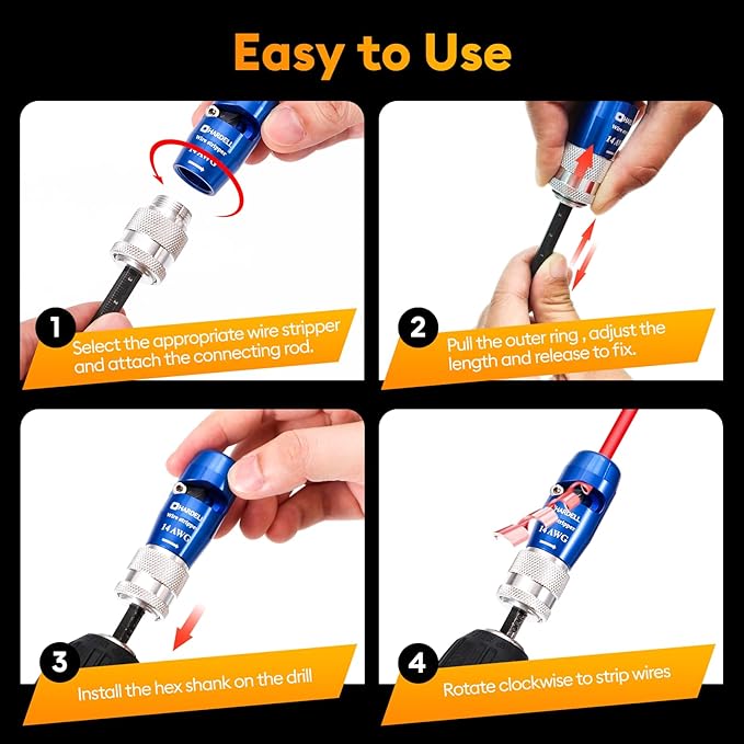 HARDELL Wire Stripper for Drill, 6-14 AWG Wire Stripper Tool, 1/4 Hex Shank Wire Twister Tool for Drill, Wire Stripping Twisting Connector for Electrician, with 25pcs Wire Nuts & Replacement Blades