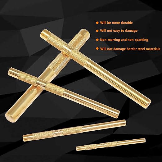 Brass Drift Punch Tool Set 5 Piece with 1/4 Inch, 3/8 Inch, 1/2 Inch, 5/8 Inch, 3/4 Inch Drift Punches
