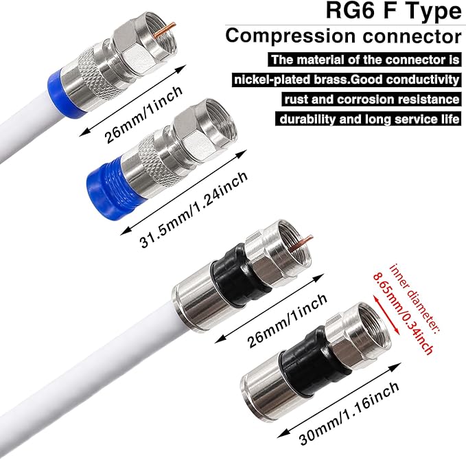 Taiss Coaxial Compression Tool Coax Cable Crimper Kit with 20 PCS F Style RG6 connectors,Adjustable RG6 RG59 RG11 75-5 75-7 Coaxial Cable Stripper,coaxial cable crimper Tool Kit