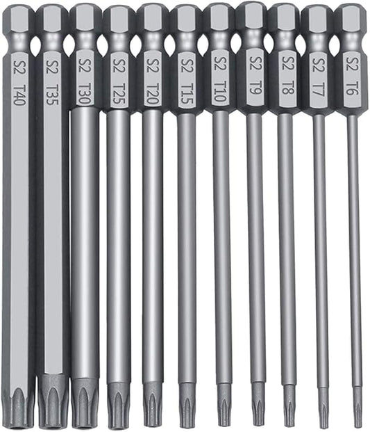 JONMON Torx Screwdriver Bit Sets, 11pcs T6-T40 Magnetic 100mm Security Torx Tamper Proof with 1/4 inch Quick Change Hex Shank Screw Driver Bit Tool