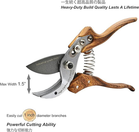 TONMA Anvil Pruning Shears [Made in Japan] Heavy Duty Garden Shears Secateurs, Japanese Gardening Scissors Plant Pruners Hedge Clippers, Ergonomic Imitation Wood Grain Aluminum Alloy Handle