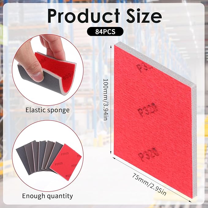 84 Pcs 320-3000 Grit Sanding Sponge, Ultra Fine Sanding Sponges Pads, Soft Foam Shine Block Wet Dry Polish Pads, Ultra Fine Grit Sandpaper for Model Drywall Metal Wood Furniture Polishing