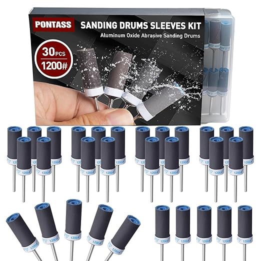1200 Grit 30 Pcs Sanding Drums for Dremel Rotary Tools Accessories, Sanding Bits Kit for Dremel Sanding Bands with 1/8 inch Shank, Sandpaper Sticks Set for Plastic Wood Metal Grinding Polishing