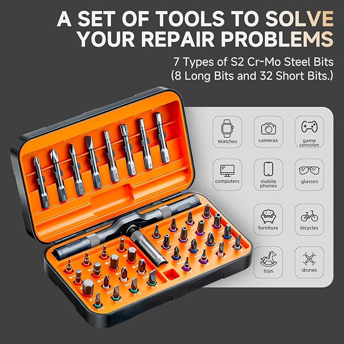 42 in 1 Magnetic Screwdriver Set, DIY Ratchet Screwdriver Set, Multi Bit Screw Drive with Storage Case, Portable Compact Repair Tool Kit for Christmas Gifts, Furniture, Computer, Bicycle- Orange