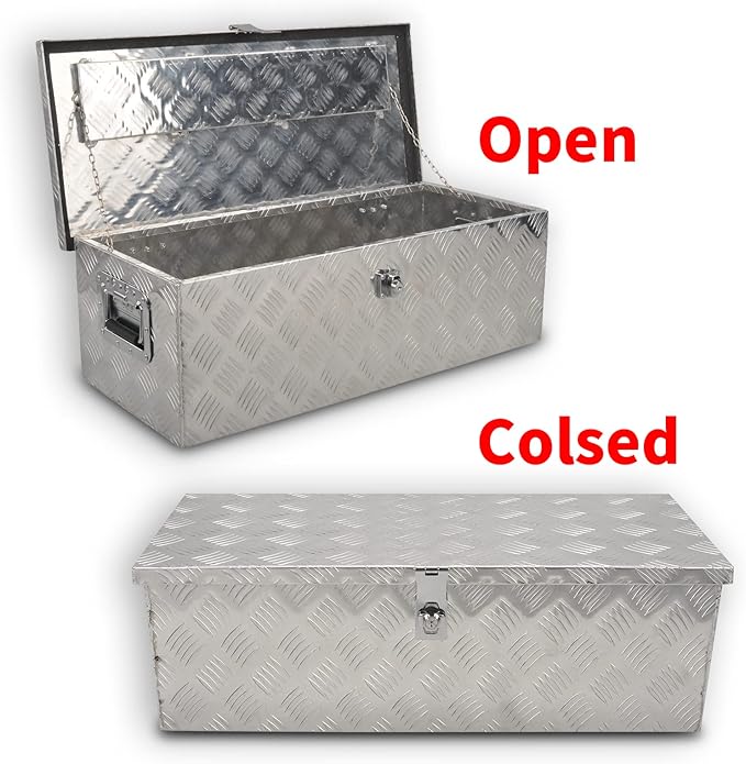 30 Inch Aluminum Truck Tool Box With Side Handle, 5 Bar Tread Storage Organizer for Pickup, RVs, Trailers - Silver (30''X13''X10'')
