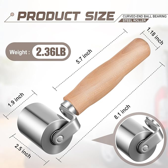 2-1/2" Curved End Ball Bearing Steel Roller Heavy Duty Sealant Steel Seam Roller with Wood Handle for Rv Roof Repair