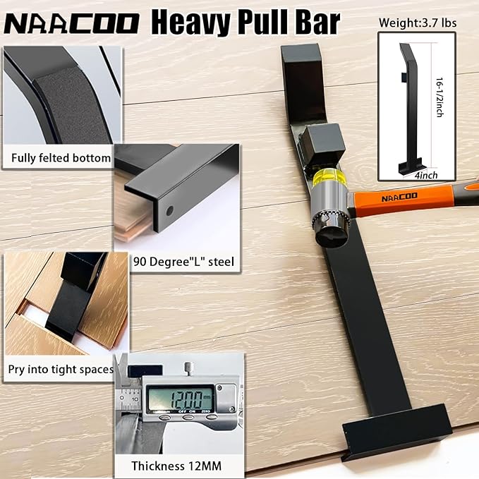 NAACOO Laminate/Vinyl Flooring Tools, Heavy Tapping Block for Vinyl Plank Floor, Heavy Pull Bar, 10?쒬ontour Gauge, 40pc Flooring Spacers, Rubber Mallet - 5 in 1 Floor Installation Kit