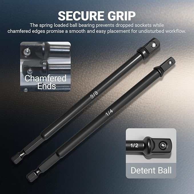 6-Piece Impact Sockets Adapter Sets,1/4, 3/8, 1/2-Inch Drive, 1/4-Inch Hex Shank, 2.5, 2.9 & 5.9 Inch Length, Impact Grade Extension Bit With Holder For Power Drill & Impact Driver