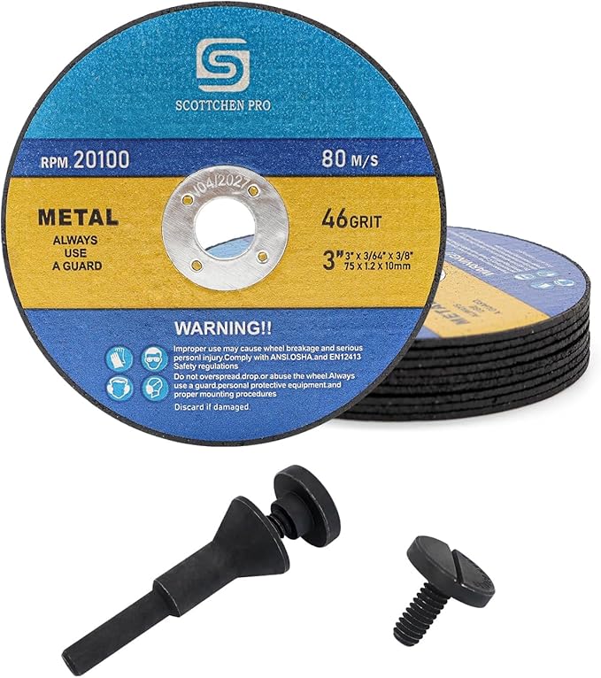 3inch Cut-Off Wheels 3" x 3/64" x 3/8",Die Grinder Cutting Disc for Die Grinder,with 1/4" Shaft, 3/8" & 1/4" Arbor Mounting Mandrel-10Pack Cutting Wheels+1pc Mandrel