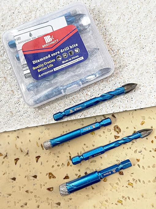 Diamond Drill Bit - BRSCHNITT 10pcs Masonry Drill Bits Set for Porcelain Tile Ceramic Stone Granite Marble,Hex Shank Diamond Hole Saw Drill Bit