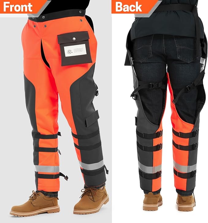 Chainsaw Chaps by UL Class A 8 Layers Technical Wrap Chainsaw Pants for Men Chainsaw Apron Orange Black