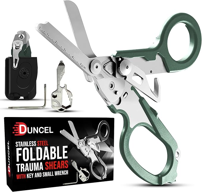 Pro 6-in-1 Multifunctional Trauma Shears Foldable - Stainless Steel Medical Scissors for Nurses - Raptor Trauma Shears with Glass Breaker - Surgical EMT Scissors for Nursing Students & Doctors