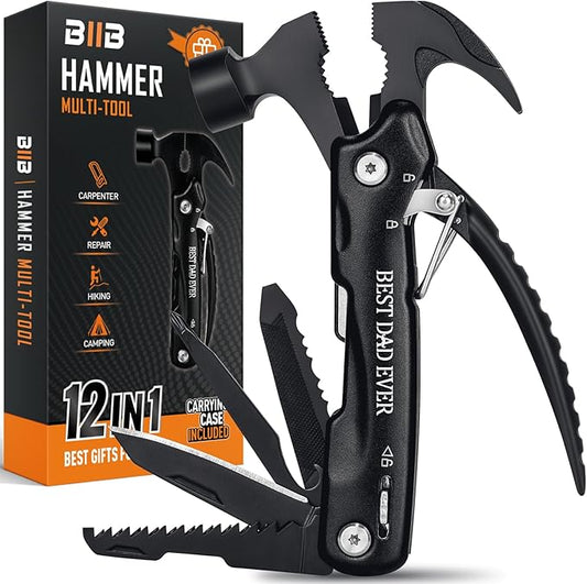 BIIB Gifts for Dad, 12 in 1 Hammer Multitool Camping Essentials, Gifts for Men, Stocking Stuffers for Men, Mens Gifts for Dad Him Husband, Dad Gifts for Mens Who Have Everything, Camping Survival Gear