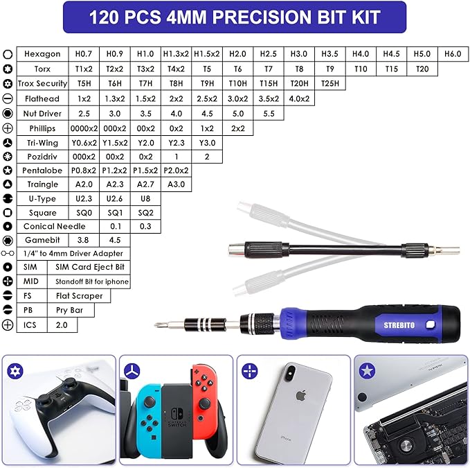 STREBITO Precision Screwdriver Set 191-Piece Multi-Bit Screwdriver 1/4 Inch Nut Driver Home Improvement Tool Electronic Repair Kit for Computer, iPhone, Laptop, PC, Cell Phone, PS4, Xbox, Nintendo