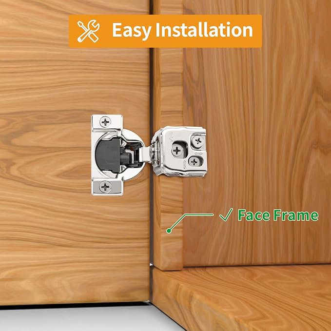 Chibery 8 Pack 1-1/4" Overlay 3D Soft Close Concealed Hinge for Face Frame Door, Satin Nickel, Hidden 105 Open Angle Stainless Steel Hinge for Kitchen Cabinet Door