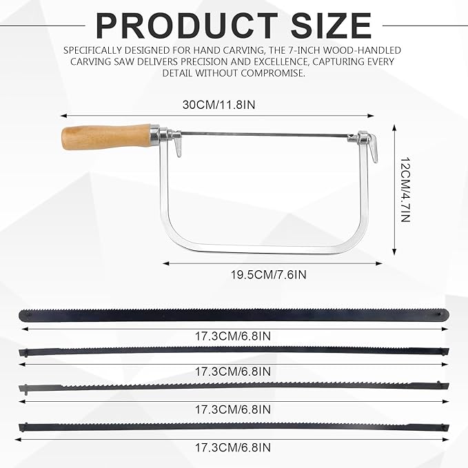 1 Set Woodworking Coping Saw for Woodworking, U-Shaped Mini Carving HandSaw with 4Pcs Replacement Blades