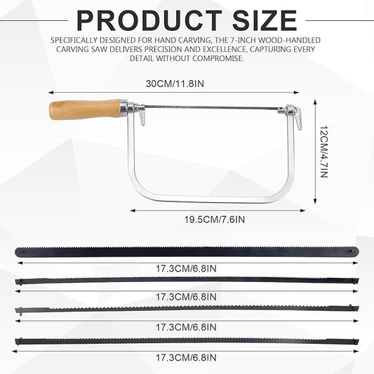 1 Set Woodworking Coping Saw for Woodworking, U-Shaped Mini Carving HandSaw with 4Pcs Replacement Blades