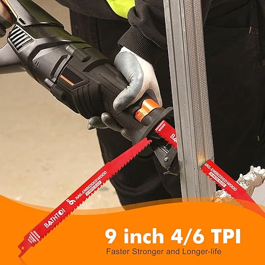 25 Pack 9 Inch 4/6 Tpi Reciprocating Saw Blades for Wood and Nail-Embedded Wood Cutting, Bi-Metal Sawzall Blades with 8% Cobalt for Longer Life and Faster Cutting Speed