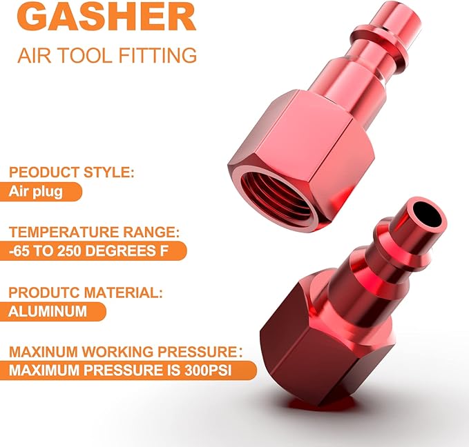 GASHER 20PCS 1/4-Inch NPT Female Red Aluminum Industrial Air Plug, Pneumatic Plugs 300PSI