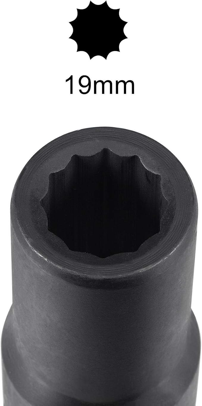 uxcell 3/4-Inch Drive 19mm 12-Point Deep Impact Socket, CR-MO Steel 78mm Length, Metric Sizes