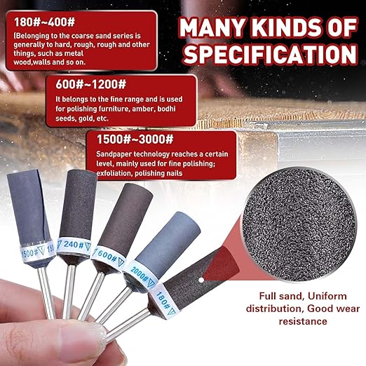 180 240 320 400 Grit Sanding Bits for Dremel Tool with 1/8" Shank 20Pcs Sanding Drums Rotary Tools Accessories, Sanding Stick Sand Paper Tips for Metal Rust Removal/Jade Polishing/Stone Grinding