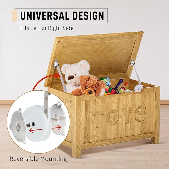2 Pack | Toys Box Hinges Soft Close - HBL??Lid Support Chest Hinges for Wooden Toy Box, Cedar, Storage Trunk & Benches, Made of Zinc Alloy, Safety & Heavy Duty.