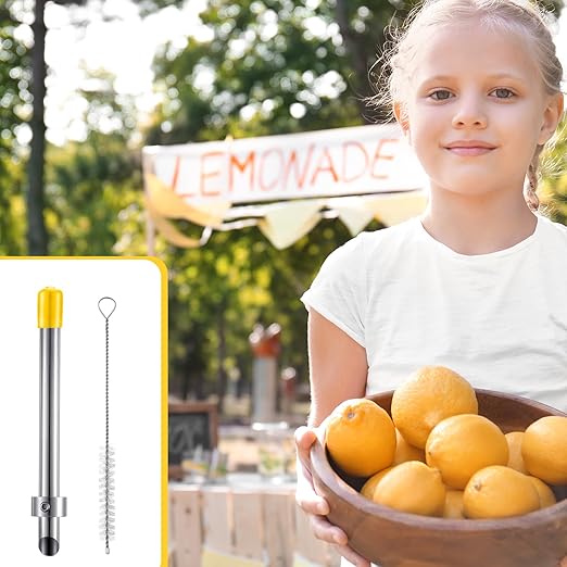 Lasnten 1 Pack Straw Puncher for Plastic Lids Lemonade Cups, Stainless Steel Straw Hole Puncher Punching Tools for Cafe Drinks Deli Container Fresh Squeezed Lemonade Stand Supplies(6.3 Inch,Yellow)