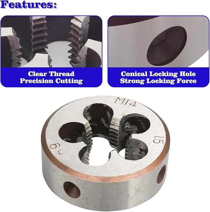 M14 x 1.5 Metric Thread Tap and Die Set, M14 x 1.5mm High-Speed Steel Machine Tap and Die Set, Right Hand Thread Tap and Round Thread Die