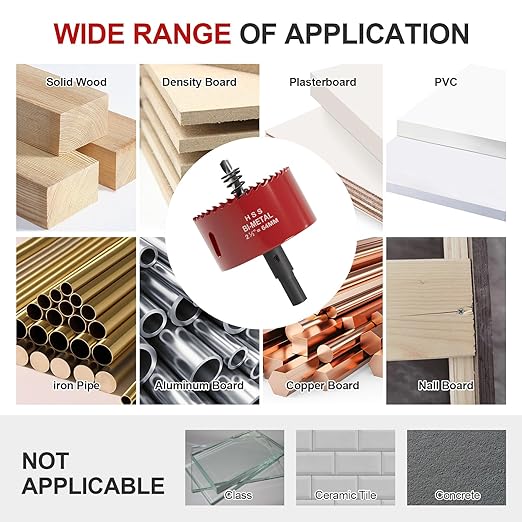 2-1/2" (64mm) Bi-Metal M42 High Speed Steel Hole Saw with Pilot Drill Bit, Smooth Cutting Edge for PVC, Drywall, Wood, Plastic, Gypsum Board, Rubber, Thin Metal
