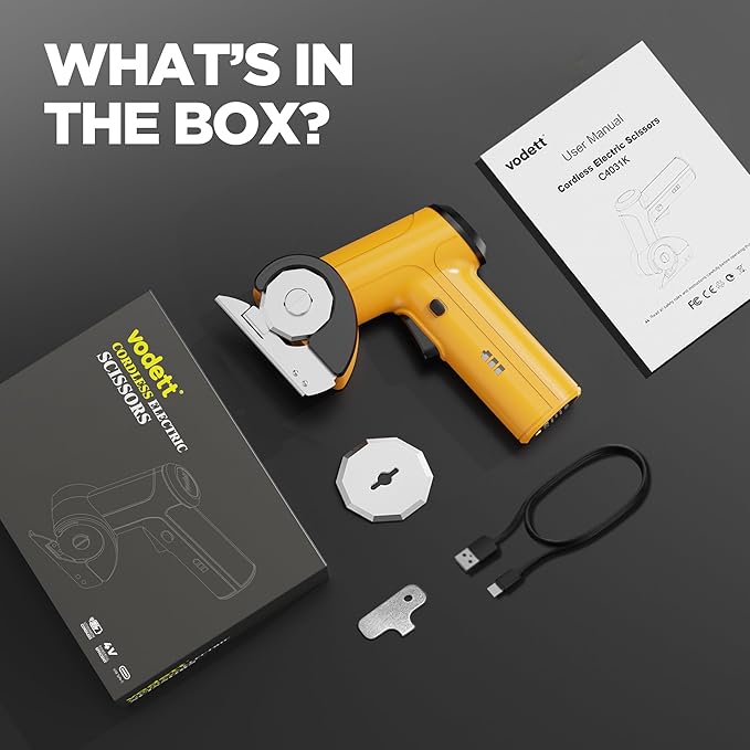 4V Cordless Electric Scissors, Rechargeable Cardboard Cutter with 2000mAh Battery, Safety Lock & 2 Blades ??Great Gift for DIY Crafts, Fabric, Leather Projects (Yellow)