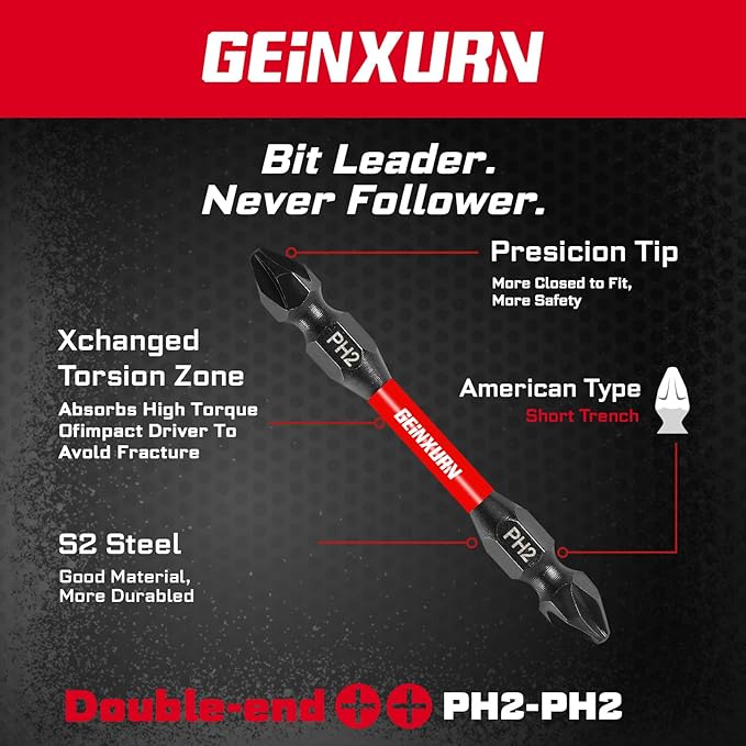 10Pcs PH2/PH2 Impact Double End Screwdriver Bit Set, 2.56 in. #2 Phillips Power Driver Bits, Magnetic S2 Steel PH2 Screwdriver Bits Set with Storage M-Box