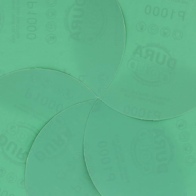 Dura-Gold Premium 6" Green Film PSA Sanding Discs - 1000 Grit (Box of 25) - Self Adhesive Stickyback Sandpaper for DA Sander, Finishing Fine Cut Abrasive, Sand Automotive Car Paint, Woodworking Wood