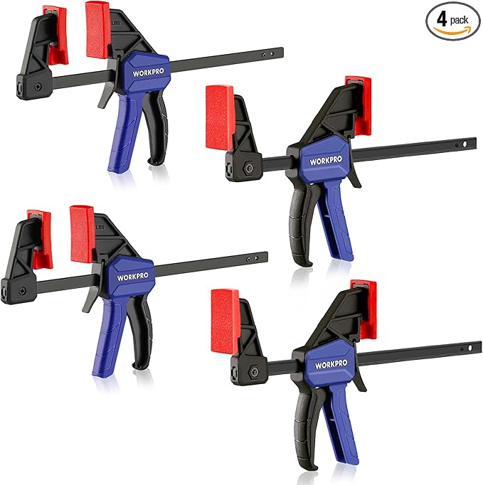 WORKPRO 6" Mini Bar Clamps for Woodworking, One-Handed Clamp/Spreader, Wood Clamps Set, Screw Change F Clamps with 50LBS Load Limit, 4 Pack