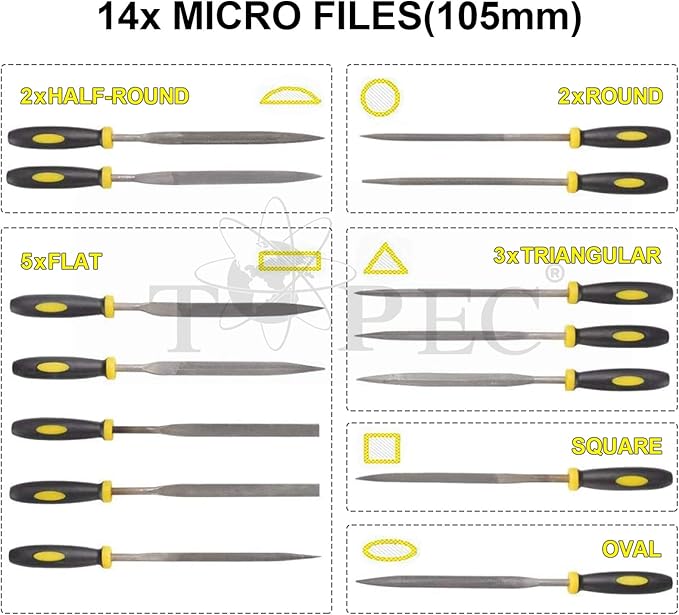 Topec 26 PCS Metal File Set, Grade T12 Forged Alloy Steel, Flat/Triangle/Half-round/Round File Set for Metal Work, Ideal Wood Rasps for Woodworking
