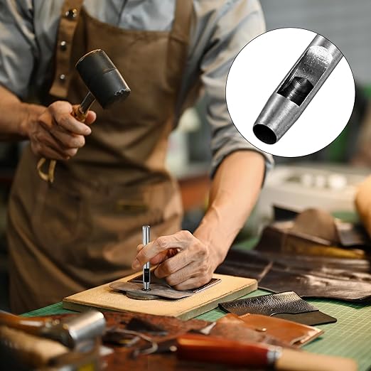 8MM Leather Hole Punch Tool [4PCS] - Metal Round Belt Hole Puncher Use for Leather Working & Belts & Watch Band & Paper & Plastic - [Silver Tone] Round Hollow Tools