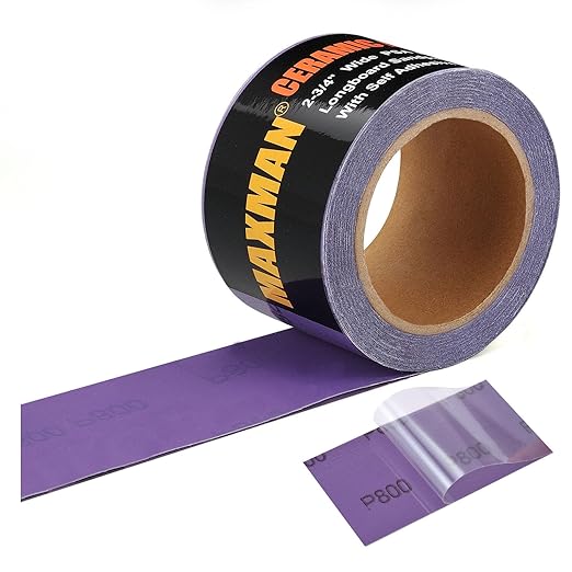 MAXMAN 800 Grit Sandpaper Roll, PSA Purple Film Ceramic Longboard Sand Paper, 2-3/4" Wide Continuous 20 Yard Long Continuous Roll, Self Adhesive Stickyback for Auto, Wood, Metal, Hand Sanding Blocks