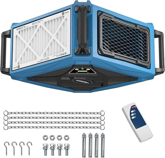 ALORAIR Hanging 270째 Intake Air Filtration Systems Woodworking Remote Control, 2 Stage Air Flow(780/1080CFM) Strong Vortex Fan, Ceiling Mounted Dust Collector for Garage, Work Shop, Purecare 1080