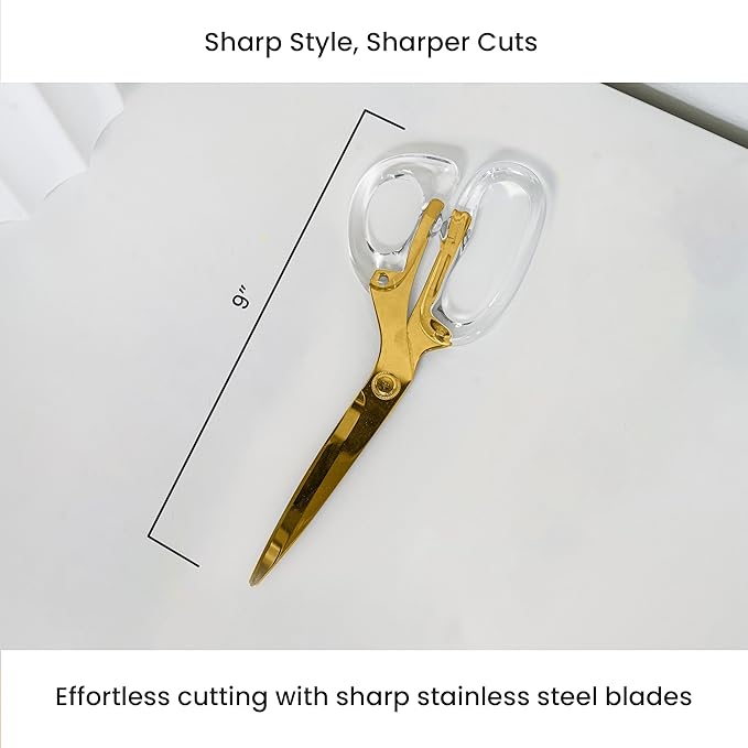 OfficeGoods 9??Stainless Steel Acrylic Scissors for Office and Home - Aesthetic and Sharp All Purpose Scissors, Perfect for Sewing, Arts and Crafts - Gold