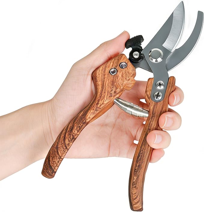 Pruning Shears -5/8-Inch Cut Capacity Garden Shears,8.5?섃?Handheld Gardening Scissors,Gardening Tools with Sharp Steel Blade &Non-Slip&Wood-Grain Grip,for Indoor Plant, Bonsai, Shrub, Branch Trimming