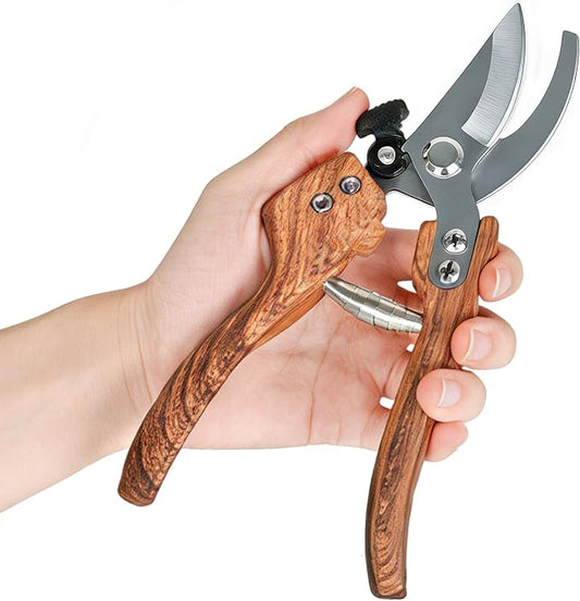 Pruning Shears -5/8-Inch Cut Capacity Garden Shears,8.5?섃?Handheld Gardening Scissors,Gardening Tools with Sharp Steel Blade &Non-Slip&Wood-Grain Grip,for Indoor Plant, Bonsai, Shrub, Branch Trimming