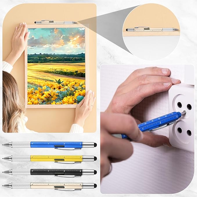 Yeaqee 40 Pcs Stocking Stuffers Bulk Gifts for Men 6 in 1 Party Favor Father's Christmas White Elephant Gifts Multi Tool Pens with Ruler, Level Gauge for Adult (Classic Color)